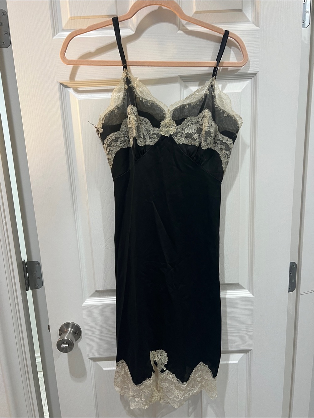 Black Slip Chemise with Cream Lace Trim